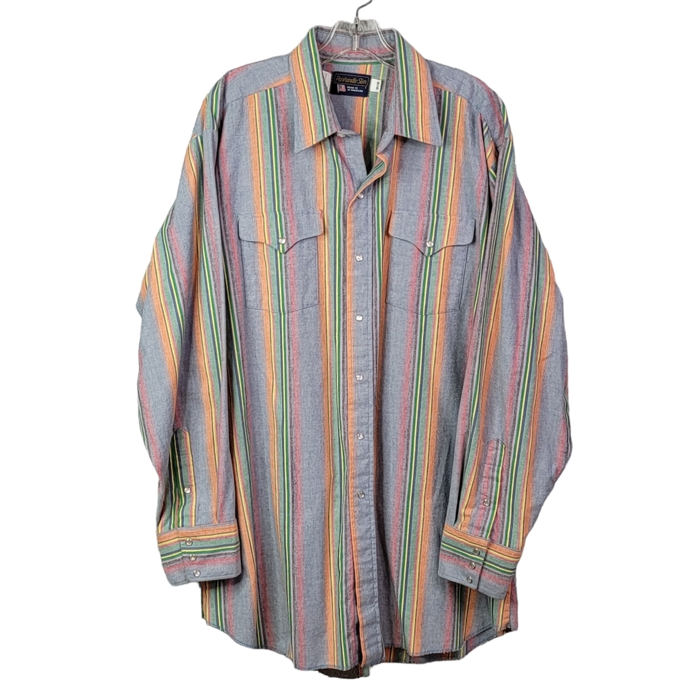 Panhandle Slim Vintage Stripped Heavy Cotton Westernwear Pearl Snap Shirt 18x36